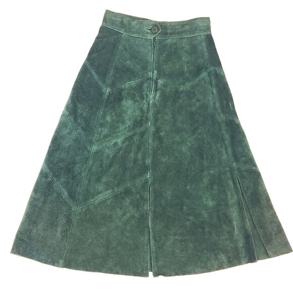 Montgomery Ward Tannery Leather Midi Skirt Size 7/8 Chevron Patchwork Western - Picture 3 of 11